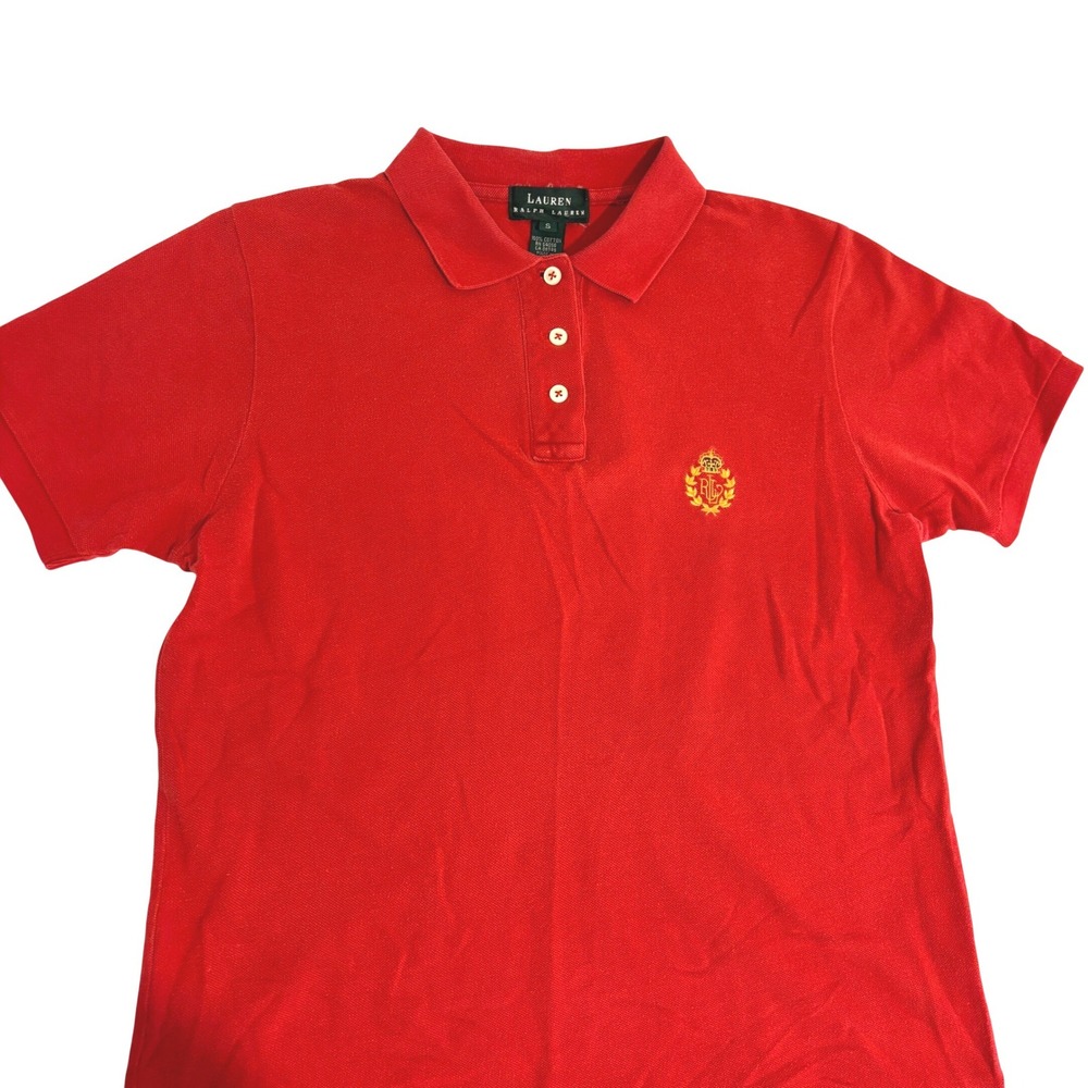 Lauren Ralph Lauren Polo Shirt Womens Small Red Short Sleeve Gold Crest Logo - Picture 9 of 11